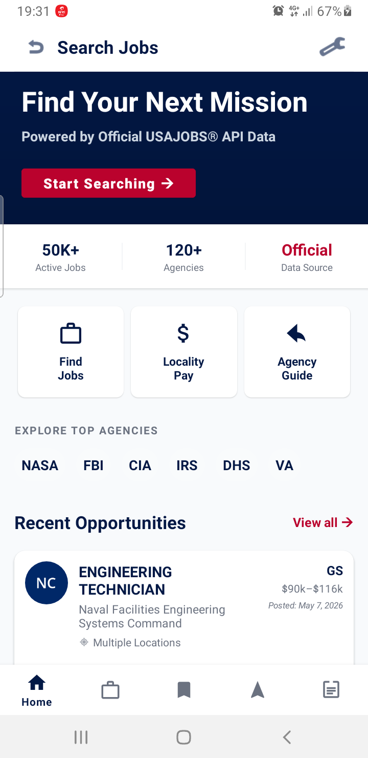 Official GO USA Jobs Mobile Application Home Screen